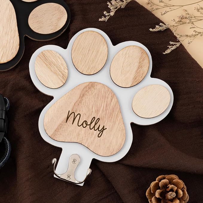 Custom Dog Paw Leash Holder, Personalized Pet Collar Hook, Engraved Paw Print Wall Hanger, Dog Leash Rack Organizer, Pet Lover Gift
