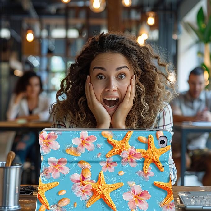 for Microsoft Surface Pro 8-13" 2021 Tablet Case,Auto Wake/Sleep,Adjustable Stand Protective Cover - Starfish Flower Ocean Style