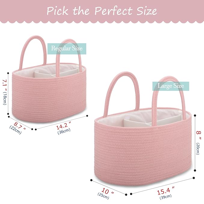 COMSE Baby Diaper Caddy Organizer for Girls, Cotton Rope, Dusty Pink