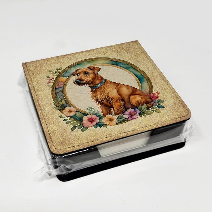 Caroline's Treasures Irish Terrier and Flowers PU Leather Note Paper Holder with Artist-Designed Cover, Desk Accessory, Office Gift