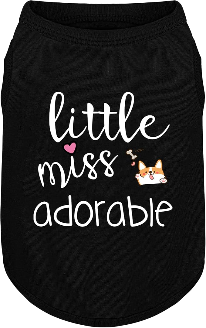 Cotton Dog Shirt with 'Little Miss Adorable' Corgi Head Print, Soft & Breathable Pet Apparel for Small, Medium, and Large Dogs, All-Season Sleeveless Vest, Cute and Comfortable Dog Outfit.Black 3XL