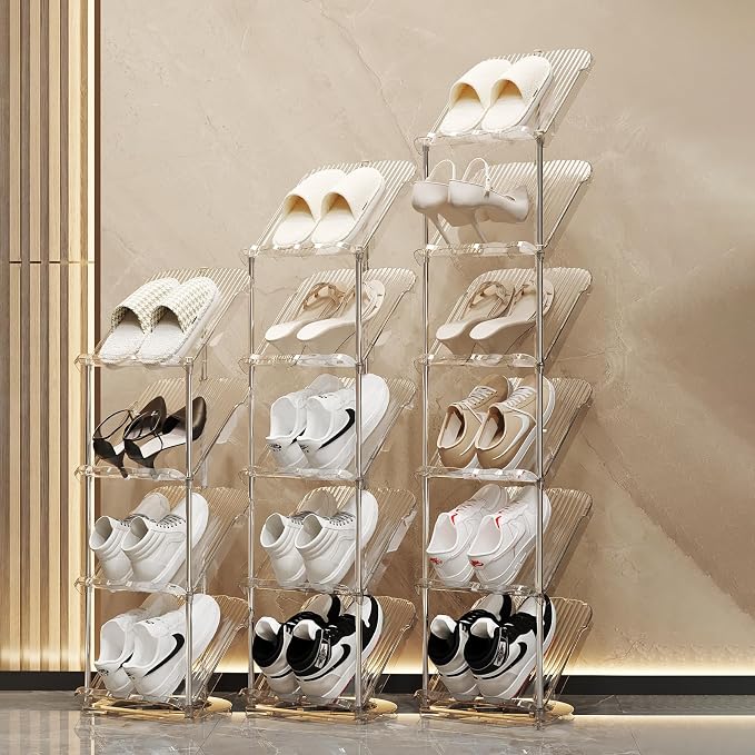 YYW Transparently Narrow Shoe Rack, Vertical Shoe Rack for Entryway Corner | Small Shoe Storage Organizer, Save Space Slim Shoe Shelf for Front Door Entrance, Easy To Assemble, PET Material