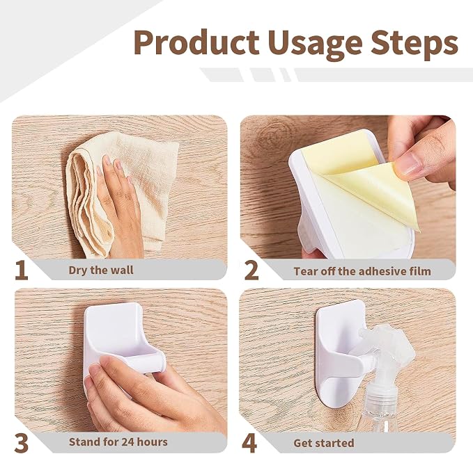 Heran Spray Bottle Holder Wall Mount - 8 Pcs Adhesive Hooks for Kitchen, Bathroom & Cabinet - Space-Saving Storage Organizer for Spray Bottles, Water Bottles & More