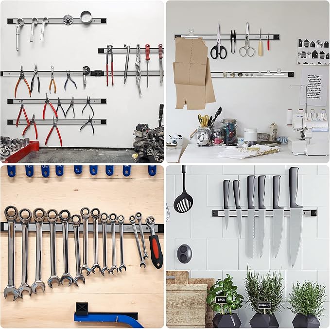 4 Pieces 18" Magnetic Tool Holder Strip, Stainless Steel Surface Tool Magnet Bar, Metal Tool Organizer Rack for Garage Organization, Easy To Install in Workshop, Mounting Screws Included