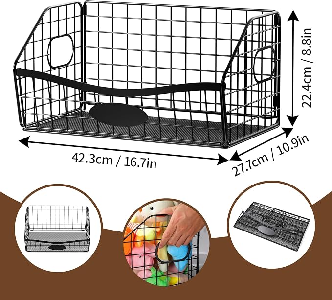 Metal Dog Toy Basket, Chew-Resistant Dog Toy Bin with Handles, Black | Sturdy Metal Storage with Easy-Access Design for Dogs, 16.7 x 10.9 x 8.8 in