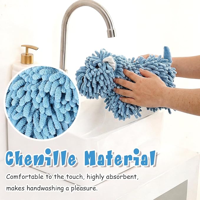 Tegeme 1 Pcs Chenille Dog Hand Towel Fuzzy Dog Towel Absorbent Microfiber Soft for Bathroom Kitchen Washstand (Blue)