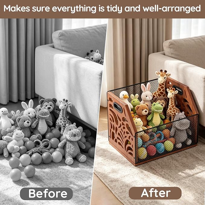 Dog Toy Basket, Chew-Proof Dog Toy Box, Wooden Pet Toy Storage | Spacious Toy Storage Bin for Pet Toys, Treats & Home Supplies, Toy Box for Living Room