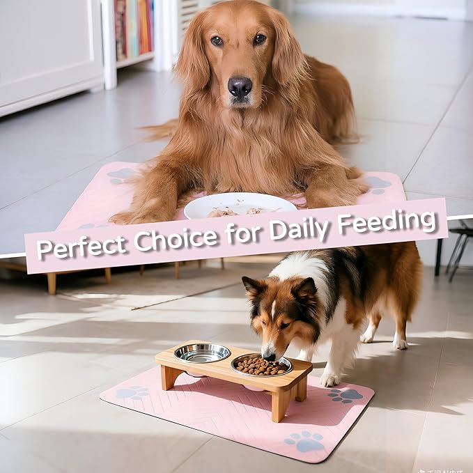 Pet Feeding Mat-Absorbent Dog Feeding Mat for Food and Water Bowl,No Stains Pet Placemat,Quick Drying Water Dispenser Mat for Dog and Cat,Easy to Clean Dog Accessories(M,Pink)