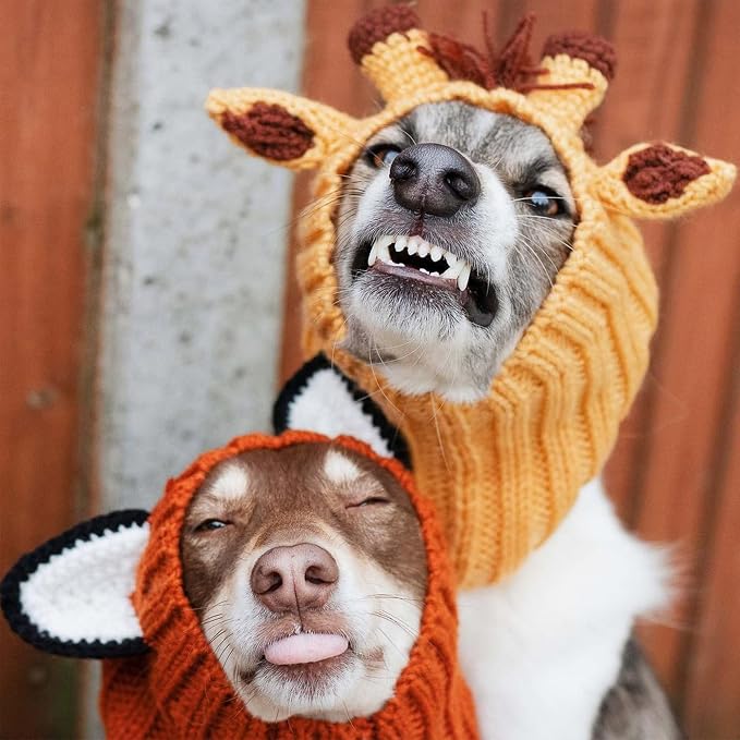Zoo Snoods Giraffe Costume - Knit Dog Snood Ear Wrap for Pets, Warm Neck Cover for Halloween and Winter (Medium)