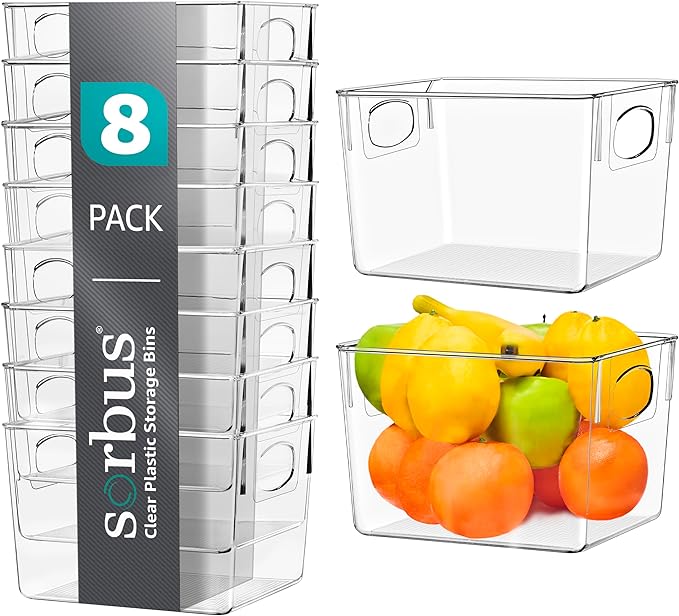 Sorbus Fridge Organizers and Storage, Clear Plastic Bins (Medium, 8 Pack)