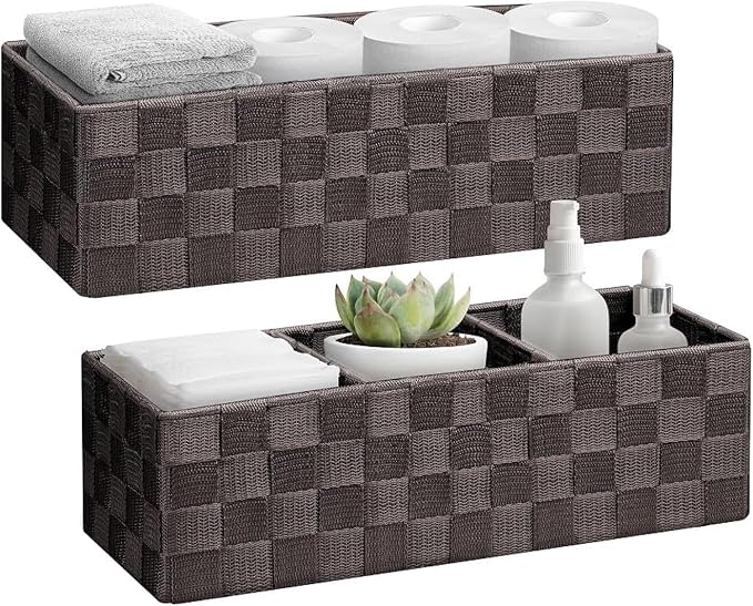Woven Storage Baskets Shelf Tote Boxes for Organizing, Woven Baskets for Shelves Small Baskets Organizer Bins Pantry Storage Baskets (Brown, 13Qt./2 PCS)