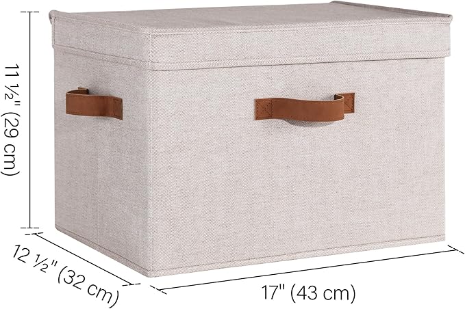StorageWorks Fabric Storage Bins with Lids, Closet Storage Bins | Flip-Top Lid, 3 Handles, Collapsible, Stackable, for Clothes Blankets, Multi-Purpose, Jumbo, Brown and Beige, 2-Pack
