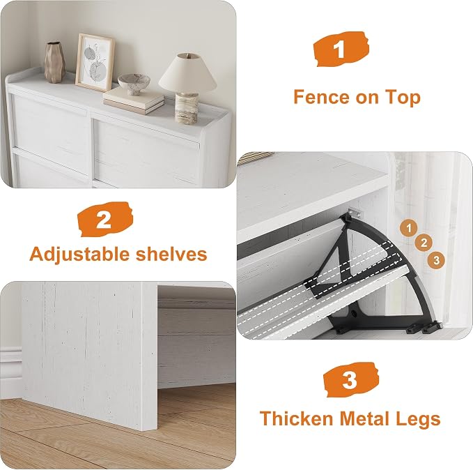 GarveeHome Shoe Cabinet with 4 Flip Drawers, Wooden Shoe Organizer Cabinet with Adjustable Shelf, Shoe Storage for Entryway, Hidden Shoe Cabinet for Hallway, Living Room, White