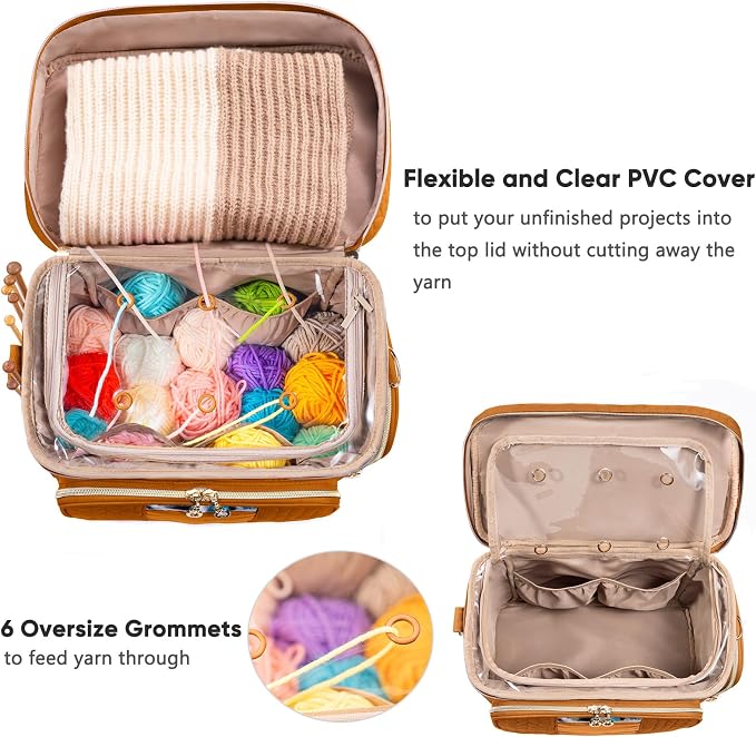 MYBAGZING Crochet Bag Organizer - Yarn Bags for Crocheting - Crochet Storage Bag with Pockets for Crochet Hooks, Crochet Accessories - Yarn Organizers - Yarn Holders for Crocheting - Knitting Bags