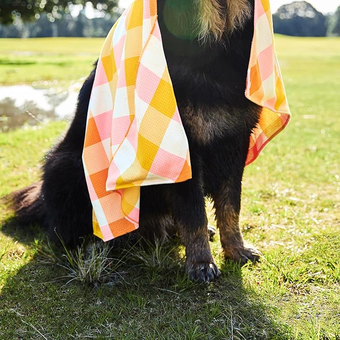 Dock & Bay Pet Towel - Super Absorbent & Quick Drying Dog Towels with Bag - 100% Recycled - Rhubark & Custard, Large (120x70cm, 47x27)