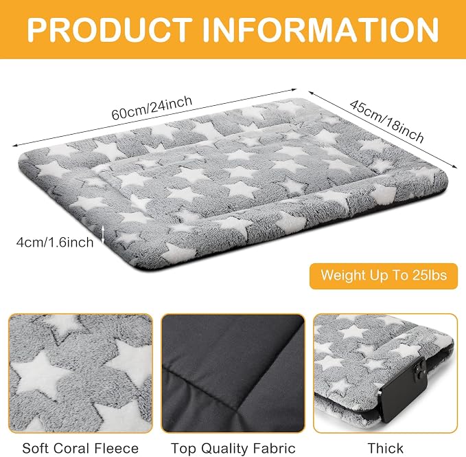 4 Pcs Dog Crate Pads Soft Warm,18 x 24 x 1.6 Inch,Star,Gray | Ultra Soft Warm Washable Anti-slip Kennel Bed Mat for Pets,Reversible Replaceable,for Small Medium Large Dogs and Cats