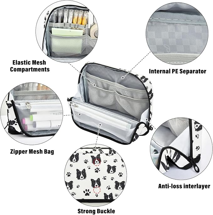 Aslsiy Large Capacity Pencil Case Dog_ Paws Border Collie White Pencil Pouch for Boys Girls Portable Pen Bag Organizer Standing Makeup Bag for School Office Supplies