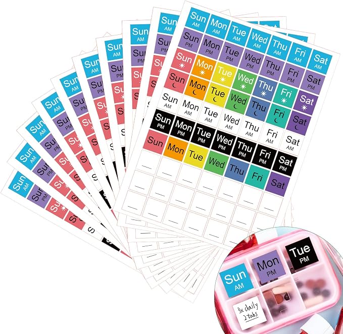 CAPHONT 700 Pcs Medicine Labels Stickers for Pill Organizers DIY Pocket Pharmacy Labels & Medicine Reminder Stickers, Week Morning Evening Medication Instruction Labels for Pill Case Planners