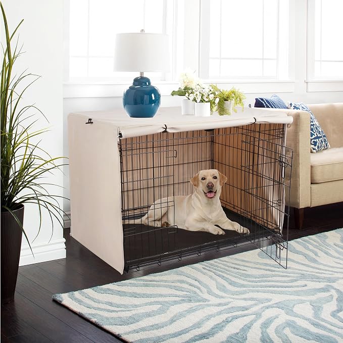 Deblue Dog Crate Cover, Durable Polyester Indoor Pet Kennel Cover | Fit for 1 2 Doors Standard Wire Cage 36.0"L x 23.0"W x 25.0"H Tan