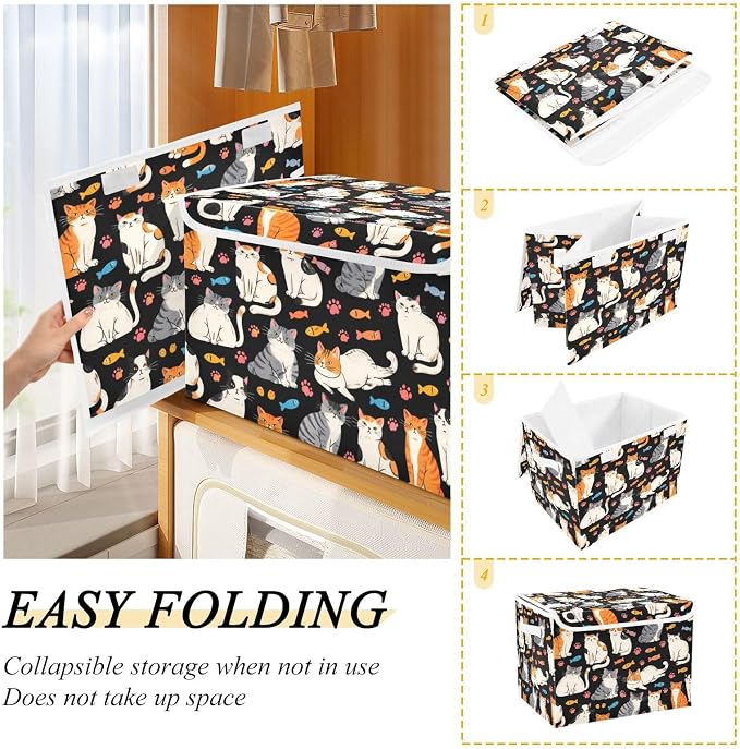 Cat Fish Fabric Storage Bins with Lid Foldable Storage Boxes 40L Baskets | Foldable & Stackable, Flip Top Dust Guard, Reinforced Handles, Home & Bedroom, Clothes & Toys, Oxford Print Basket