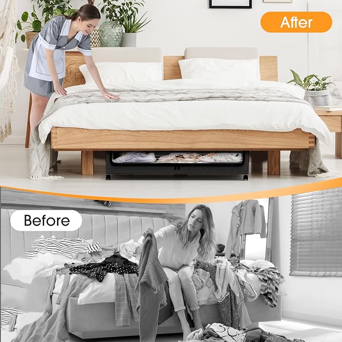 Under Bed Storage with Wheels 1Pack Storage Containers with Clear Window | Under Bed Drawers Rolling Under Bed Storage for Clothes,Shoes, Blankets (30.71 x 16.93 x 6.69 in, Black)