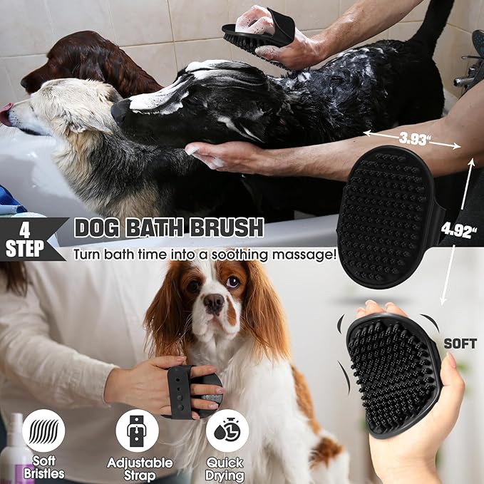 Bonteck Dog Slicker Brush for Dogs Grooming Kit 4PCS | Large Dog Brush for Goldendoodles Poodles Doodles | Long Pin Haired Brush | Poodle Brushes and Comb (Black)