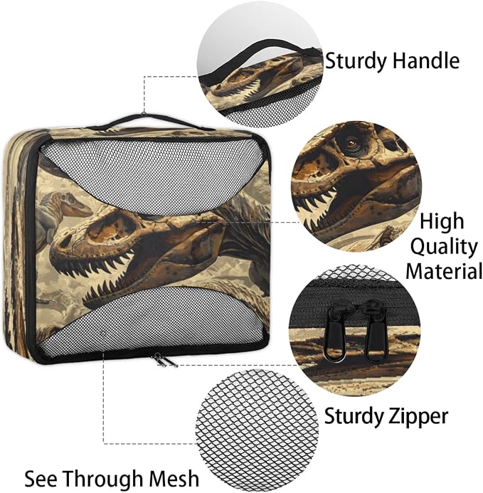 Dinosaur Skull Packing Cubes for Travel, Luggage Packing Organizers, Animal Skull Travel Accessories Large Toiletries Bag for Clothes Shoes Cosmetics Toiletries