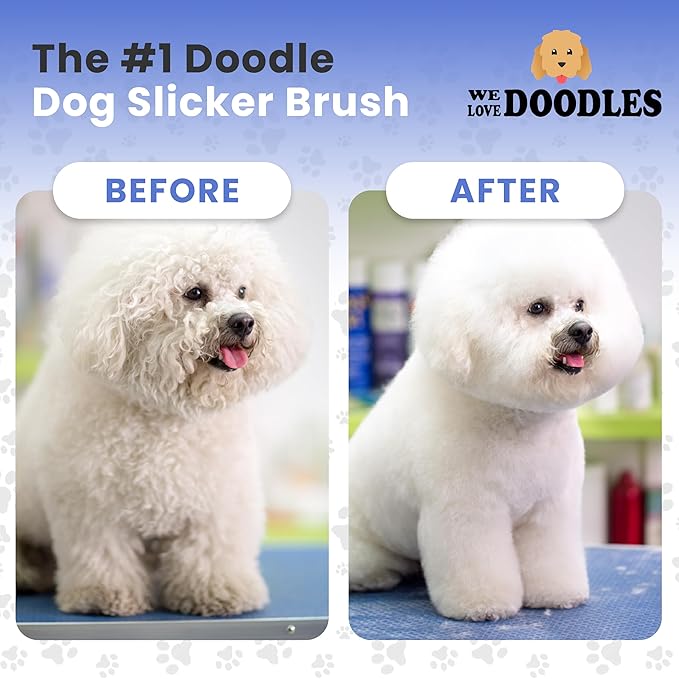 Slicker Brush for Dogs, Dog Grooming Supplies - Best Doodle & Poodle Brush for Haired Dogs - Goldendoodle Pin Detangler for Dematting (Small Curved)