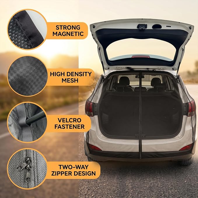 Tailgate Mesh Screen 68.5"x59", Magnetic Car Net for SUV Camping, UV & Bug Protection, Portable Mesh Screen for SUV, MPV, Car Camping Accessoires, Black
