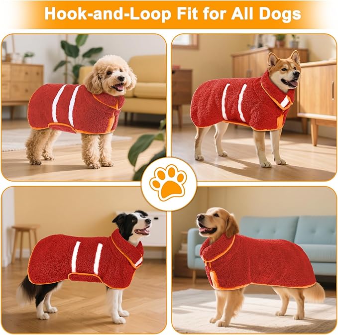 Dog Bathrobe Super Absorbent Dog Towels Large Quick Drying Robes for After Bath Soft Adjustable Warm Keeping Dogs Towel(S-XXL)