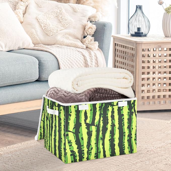 Fabric Storage Bins with Lid Watermelon Pattern Closet Storage Basket 40L | Decorative Storage Boxes, Dust-Proof Flip Top, Reinforced Handles, For Home & Bedroom, Clothes & Toy Box, Oxford Fabric Print