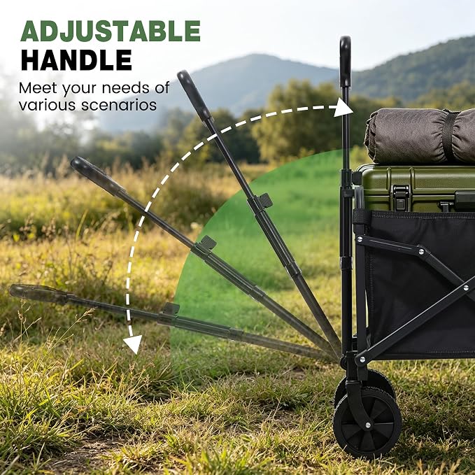 REDCAMP Collapsible Wagon with Wheels, 220lbs Foldable Wagon Cart | Portable Utility Wagon Cart with All Terrain Wheels for Outdoor, Sports, Shopping, Pet, Grocery, Beach, Camping, Black