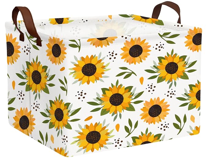 Sunflower Empty Gift Storage Basket Collapsible Canvas Baby Toy Bin Decor(Yellow)