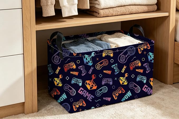Essme Rectangular Game Basket,Kids Storage Bins Organizer with Handles for Boys Room Decor, Gift Basket,Shelf Basket.(Color Game)