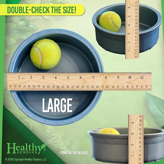 Pet Crock Bowl – Thick Durable Plastic Non-Tip Food & Water Dish for Dogs, Cats & Small Animals – 8 Inch Diameter - Indoor/Outdoor – Chew Resistant, Easy Clean (Blue, Large 48oz)