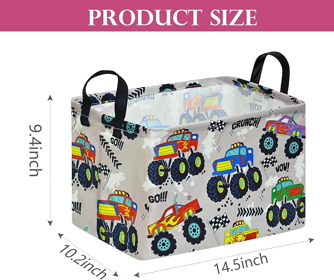 Baby Storage Basket Nursery Box Laundry Hamper Organization Bins for Toys and Clothes with Handles (Grey Car)
