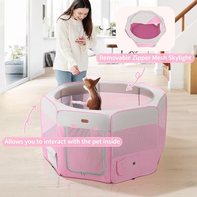 Seiyierr Dog Playpen, Portable Pet Play Pen Foldable Carrying Case, Puppy Pens Outsid for Small Cat Indoor/Outdoor, Removable Mesh Shade Cover