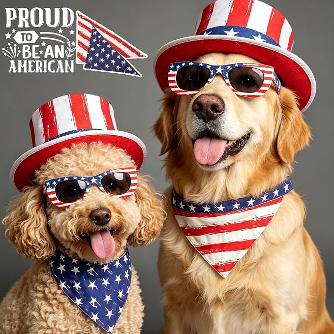 2-in-1 Vintage 4th of July Dog Bandana, Reversible American Flag Print American Flag Triangle Scarf Adjustable Snap Button Patriotic Neckwear for Giant Breeds 75lbs+