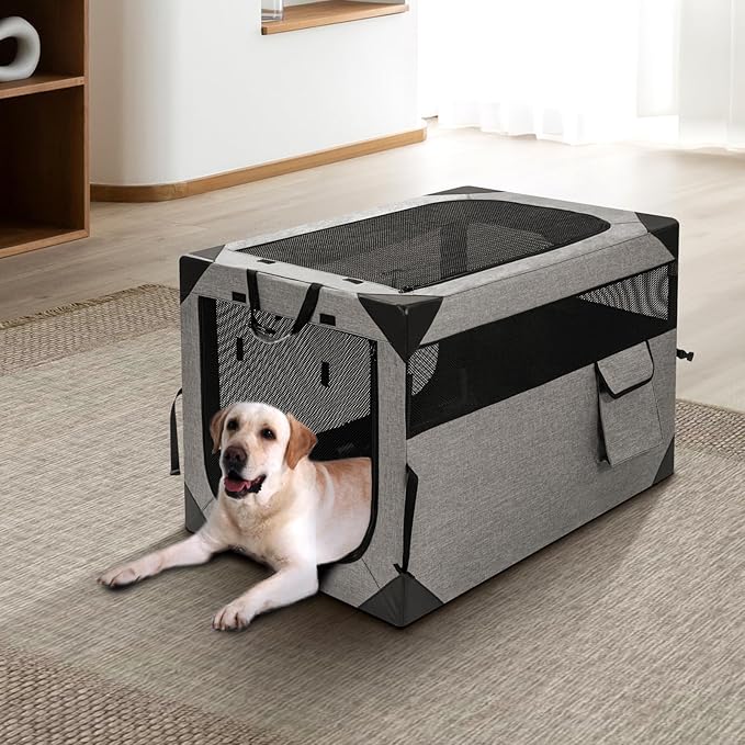 Zikopomi 30 Inch Portable Soft Foldable Dog Crate | 3 Zipper Door,Collapsible Soft Pet Kennel, Foldable Dog Cage, for Small and Medium Dogs, Indoor Outdoor Travel