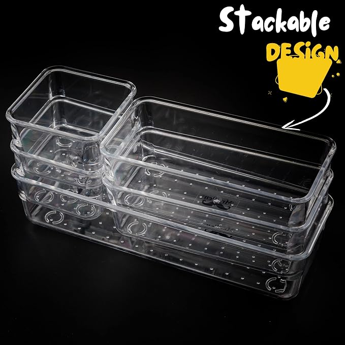 Mr. Pen- Drawer Organizers Set, 5 pcs, Clear Plastic Drawers Organizer | Makeup Drawer Organizer, containers for Organizing, Desk Drawer Organizer, Vanity Organizer, Bathroom Drawer Organizers