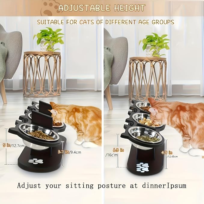 2026 Raised Cat Bowls for Indoor Cats,15° Tilt Raised Pet Feeding Bowl Stand - Adjustable Height Dog and Cat Bowl Holder with 3 Stainless Steel Bowls -Elevated Feeder for Indoor Pets