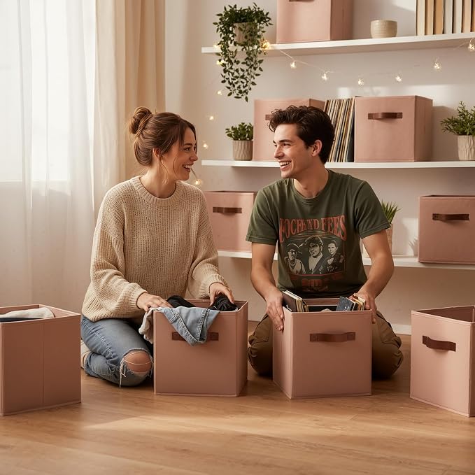 GRANNY SAYS Cube Storage Bins, 11 Inch Cube Organizer, Dusty Pink, 6-Pack | Collapsible Storage Boxes with Thickened Base Plate, Sturdy Handles, Decorative Baskets for Shelves, Closet