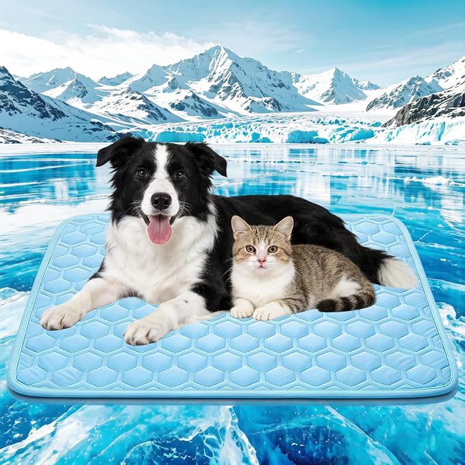 Cooling Mat for Dogs & Cats, Thick Breathable Dog Cooling Mat Q-MAX>0.45 | Chill Cool Fiber Dog Cooling Bed with Non-Slip Base, Non-Toxic Foldable Washable Crate Kennel Pad for Indoor & Outdoor Use