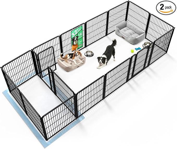 FXW Homeplus Indoor Dog Playpen with Divider Connectors, 32" H, 16 Panels | Calm Indoor Play Area, Two-Zone Layout, For Small & Medium Dogs, Patented