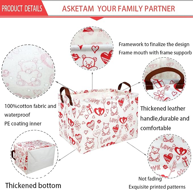 Valentine's Day Basket Gift for Empty Cute Heart Large Storage Bin for Kid and Baby Room Décor (Bear Love)