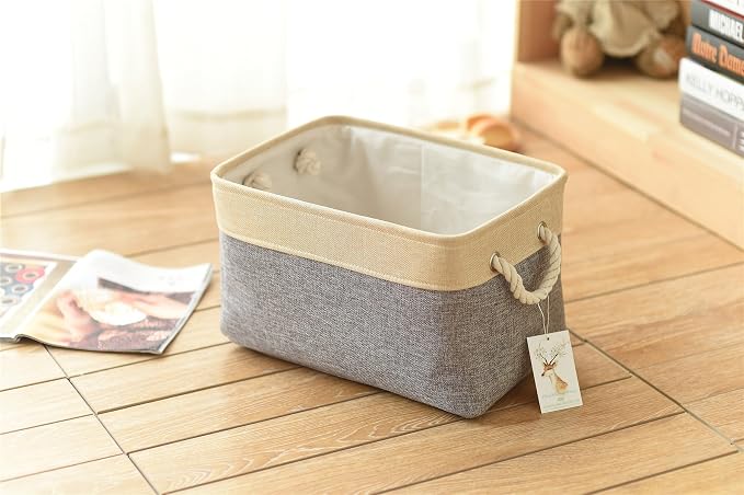 Storage Basket - 15.7L×11.8W×8.3H 1 Pack Large Baskets for Organizing Shelves, Storage Bins for Clothes Book Shelf Home Fabric Storage Cubes (Gold and Grey)