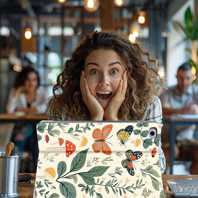 for Microsoft Surface Pro 11/10/9-13" 2024/2022 Tablet Case,Auto Wake/Sleep,Adjustable Stand Protective Cover - Butterfly Leaf Mushroom