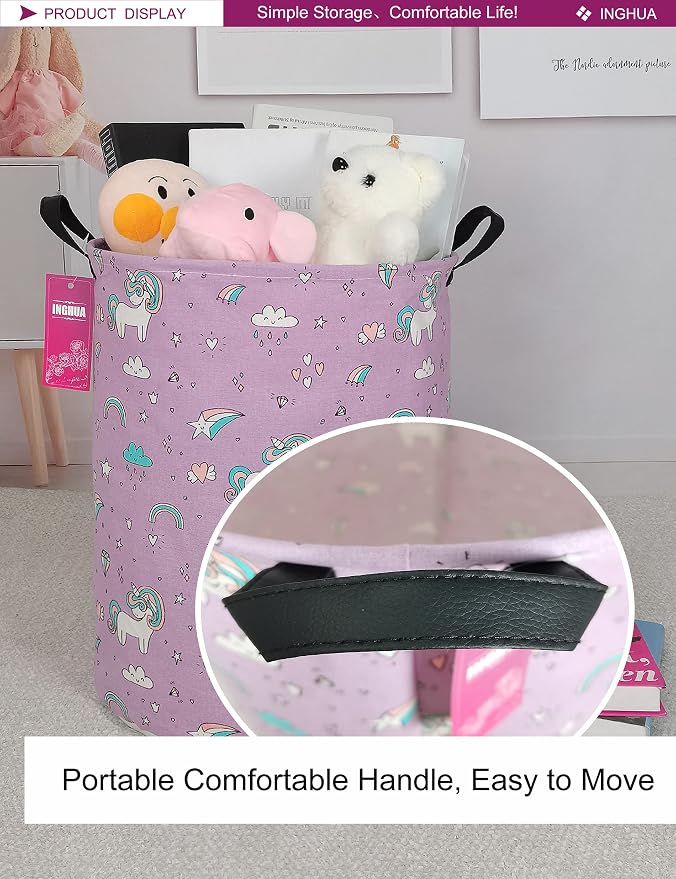Unicorn Laundry Hamper Large Canvas Fabric Storage Basket | Organizer Bin Dirty Clothes Collapsible Waterproof for College Dorms, Boys and Girls Bedroom,Bathroom