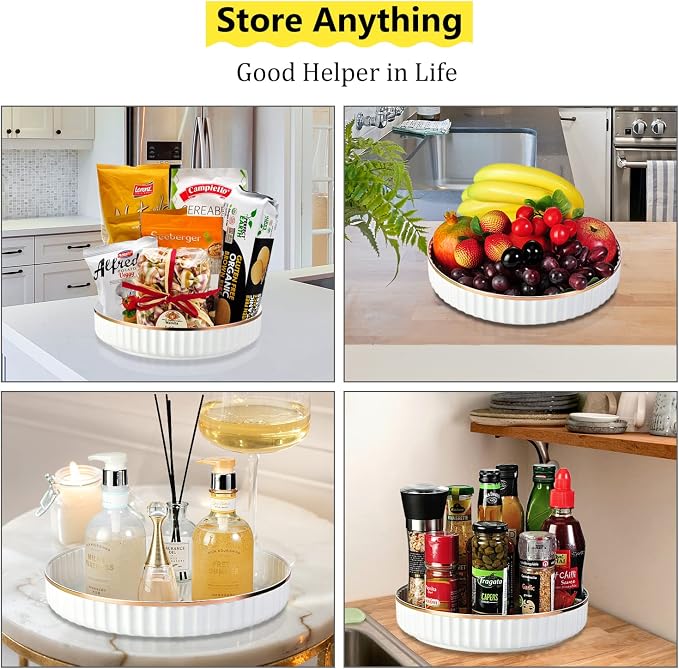 Amolliar Fluted Lazy Susan Organizer, Turntable Organizer-White 10" 2 Pack | Lazy Susan for Cabinet Fridge, Pantry Organizer, Spice Rack Condiment Organizer for Kitchen, Countertop Bathroom Vanity Tray