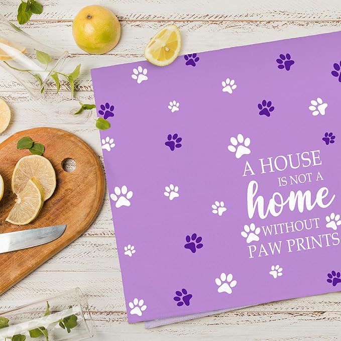 Purple Paw Farmhouse Kitchen Towels Decor Gifts for Women Pet Lovers, A House is Not A Home Without Paw Prints Decorative Bathroom Towels, Funny Dish Hand Towels for Kitchen Drying 16x24 Inch